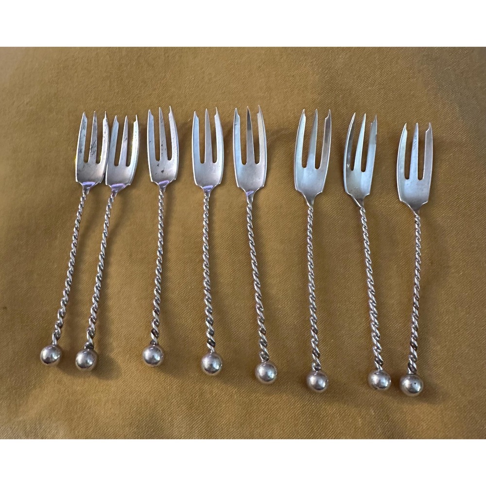 Antique Dominick & Haff‎ Twist & Ball Sterling Silver Seafood Cocktail Forks (8)